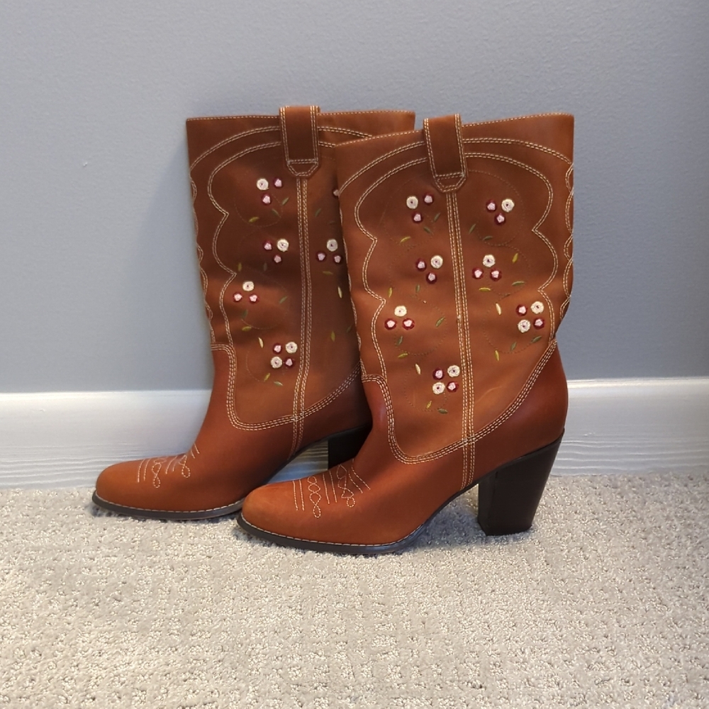 Seychelles Brown Heeled Boots with Studded Details